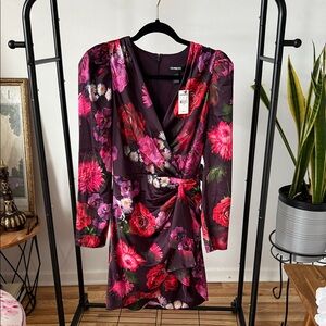 Express Dark Floral Long Sleeve Dress